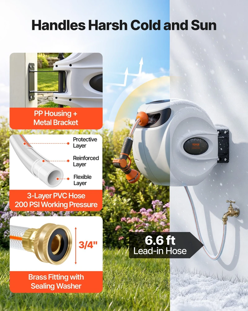 Automatinis sodo žarnos ritinys. sieninis. Ø12 mm. pasukamas 180°. su antgaliu