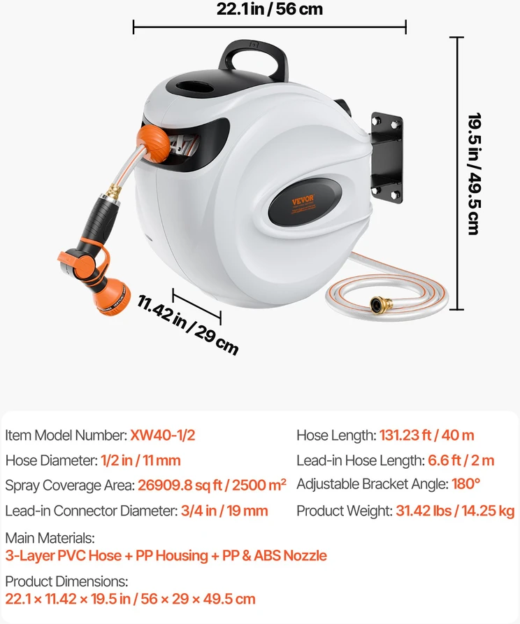 Automatinis sodo žarnos ritinys. sieninis. Ø12 mm. pasukamas 180°. su antgaliu