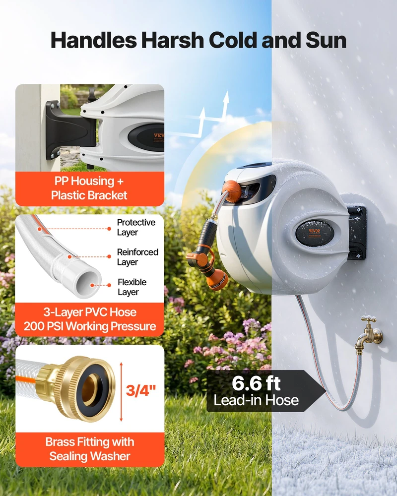 Automatinis suktinis žarnos ritinys. 20 m. žarnos skersmuo 12 mm. sukasi 180°