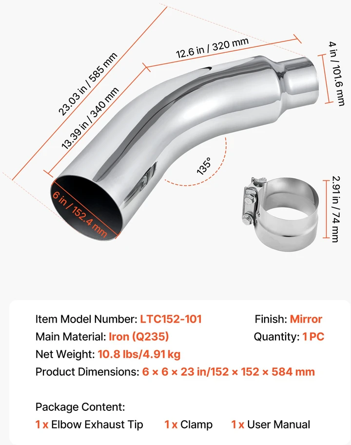 Automobilinis duslintuvo vožtuvas. įėjimas 101.6 mm. išėjimas 152 mm. chromuotas
