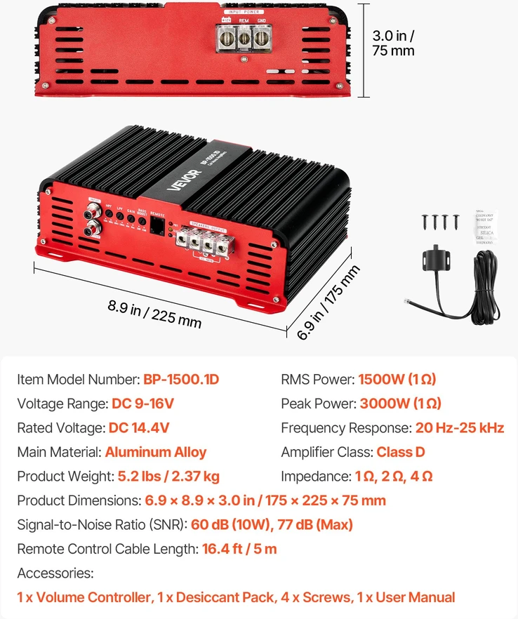 Automobilinis monobloko stiprintuvas D klasės. 1500 W. žemų dažnių filtras. boso stiprinimas
