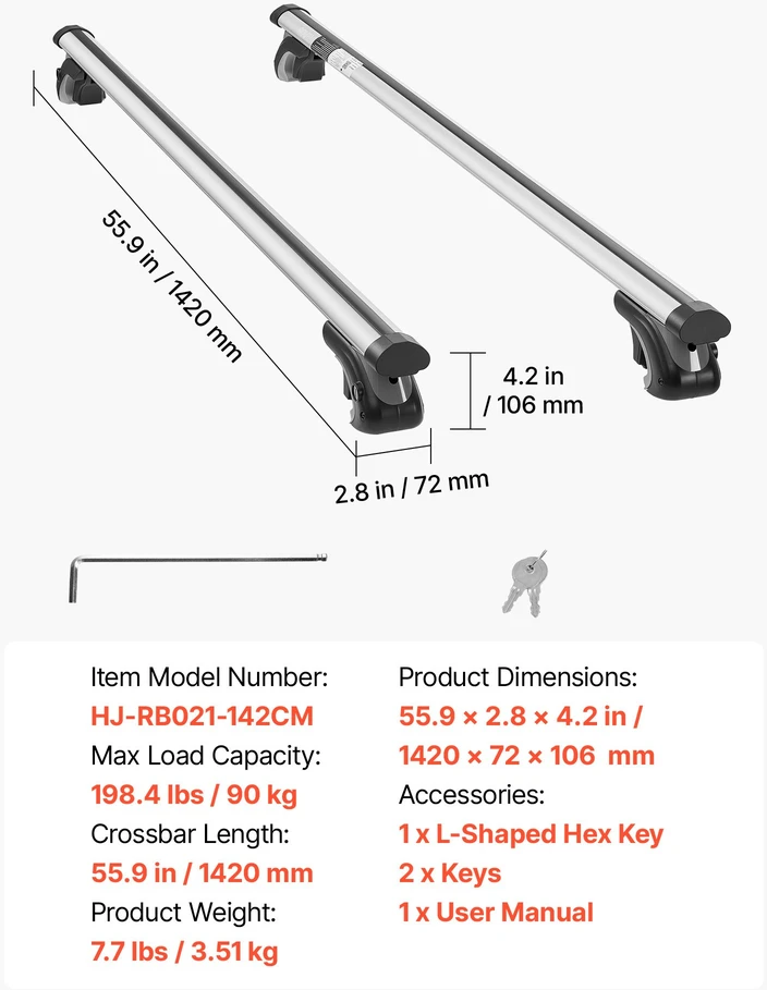 Automobilio stogo skersiniai bagažinei. 2 vnt.. ilgis 1420 mm. apkrova iki 90 kg