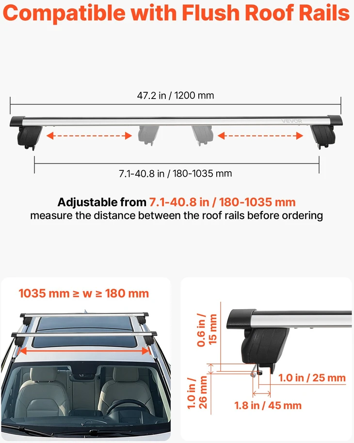 Automobilio stogo skersiniai bagažinei. 2 vnt.. ilgis 1200 mm. apkrova iki 75 kg