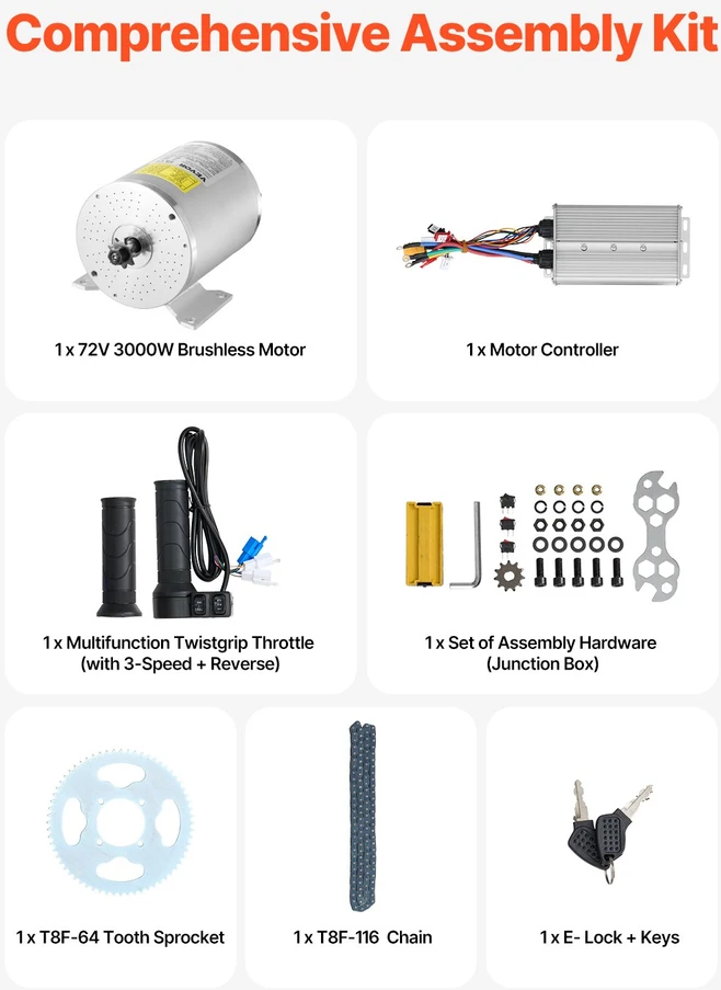 Belaikojo elektros variklio rinkinys 3000 W 72 V 4900 aps./min.