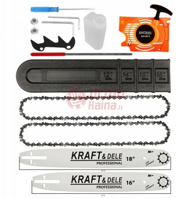Benzininis grandininis pjūklas KRAFT&DELE KD10613 59 AG (44 kW) 2in1 16"+18"