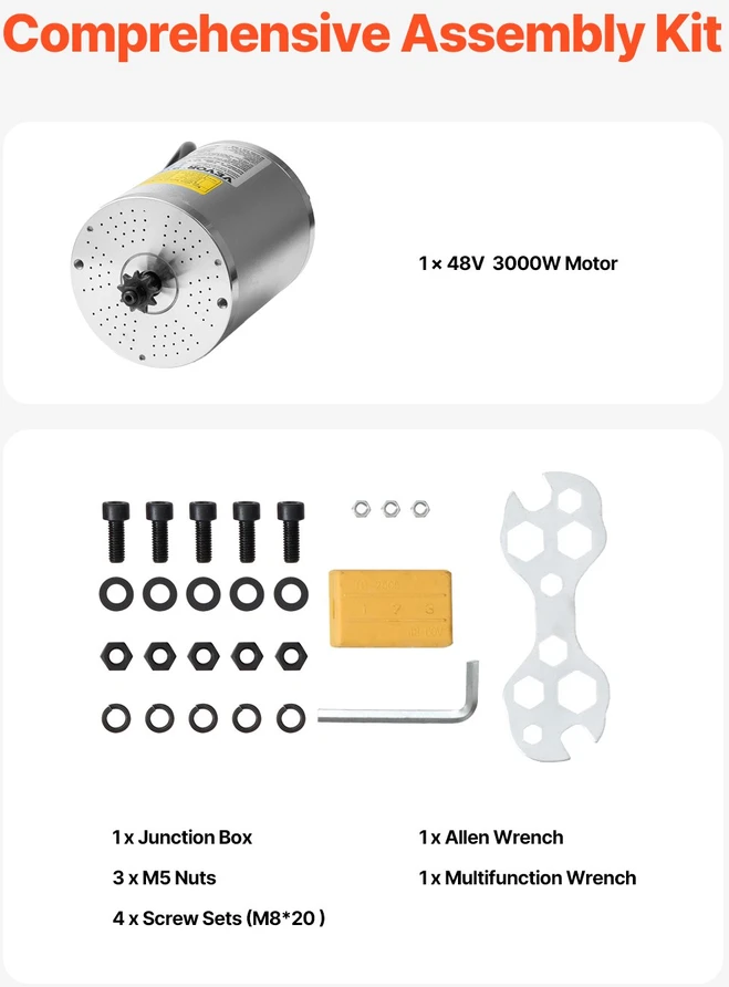 Bešepetėlinio nuolatinės srovės variklio rinkinys 3000 W 72 V 4900 aps/min go-kartams