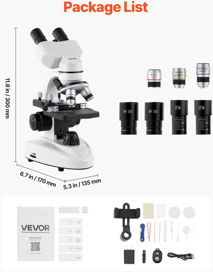 Binokulinis mikroskopas. didinimas 40X-2000X. aliuminio lydinio korpusas