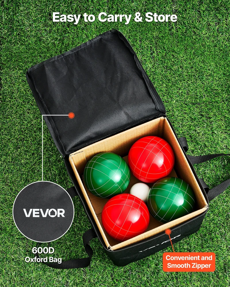 Bočia (bocce) žaidimo rinkinys. 107 mm. 8 kamuoliukai. krepšys ir matavimo virvė. 2-8 žaidėjams