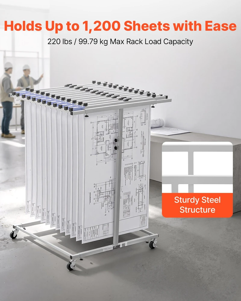 Brėžinių ir dokumentų laikiklis su ratukais. plieno. vertikalus. reguliuojamas