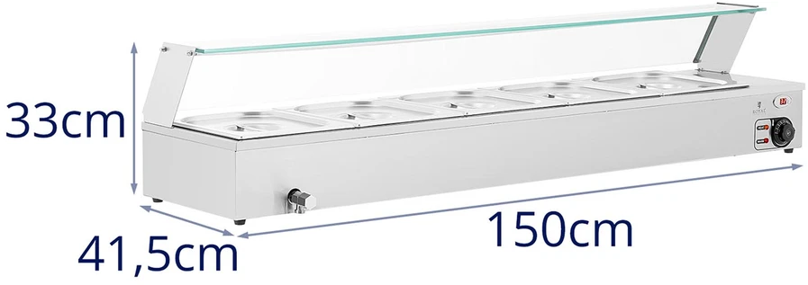 Bufeto šildytuvas su stikline apsauga 5 x GN 1/2 2000 W. sidabro spalva