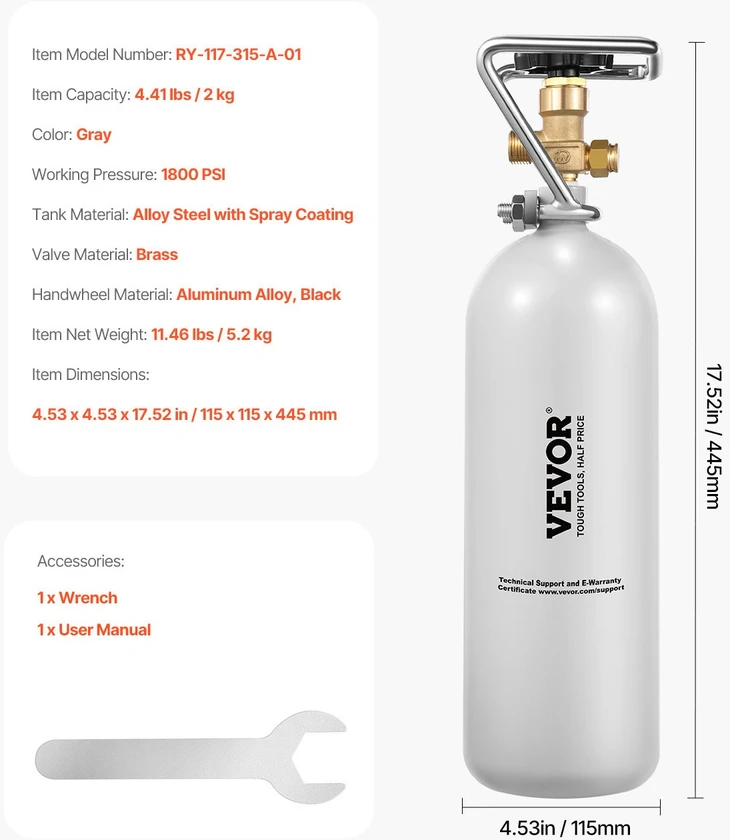 CO2 balionas. 2kg. plieno lydinys. DIN477 vožtuvas. alaus pilstymui (be dujų)