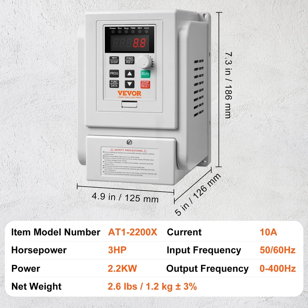 Dažnio keitiklis (VFD) 2.2 kW. vienfazis įėjimas. trifazė išeiga. 0-400 Hz