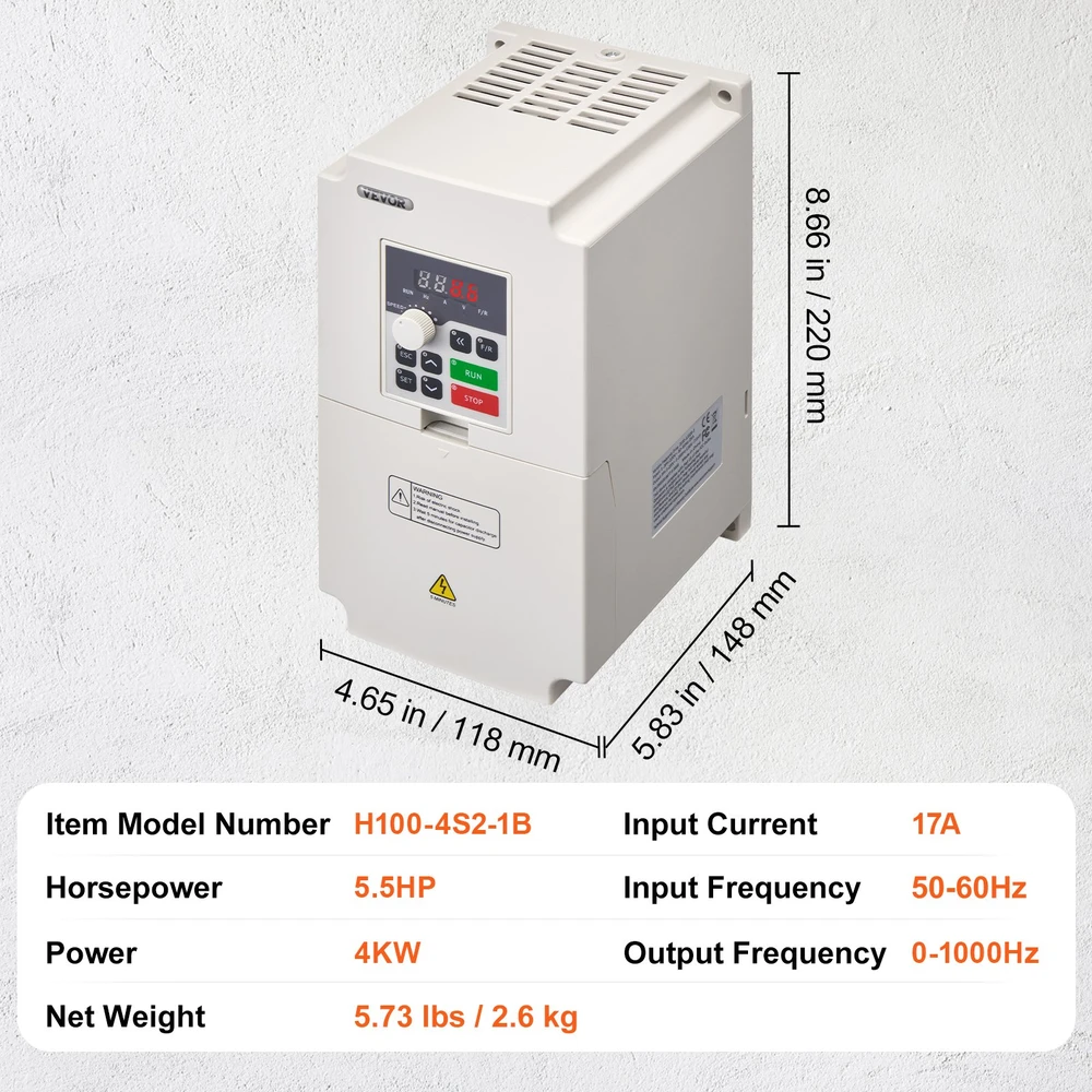 Dažnio keitiklis (VFD) 220 V. 4 kW. vyniojimo. maišymo. ekstruzijos mašinoms