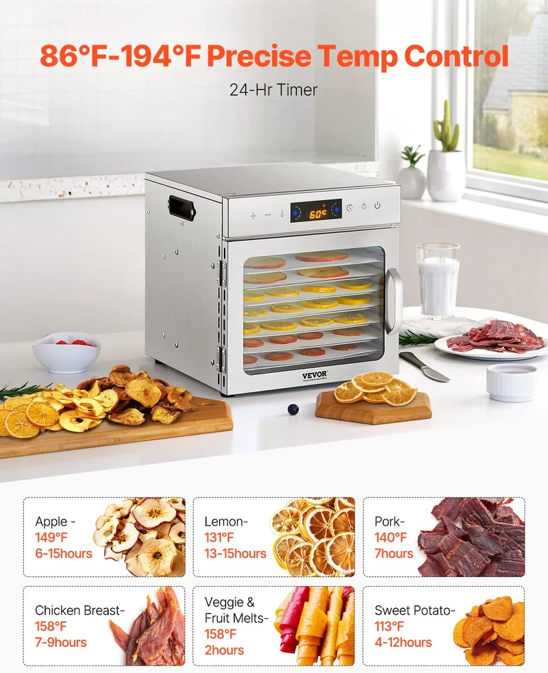 Dėklas Maisto džiovintuvas su 8 padėklais. nerūdijantis plienas. 400 W