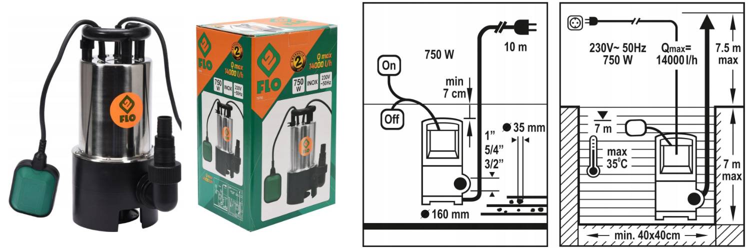 Drenažinis vandens siurblys BERIMAX 7UD-4YVS 750 W aprašymas - Prekės nuotrauka