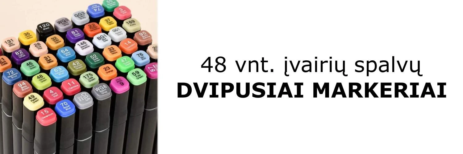 Dvipusiai markeriai flomasteriai BERIMAX 8RL-2WK su dėklu ir stovu, 48 vnt. aprašymas - Prekės nuotrauka