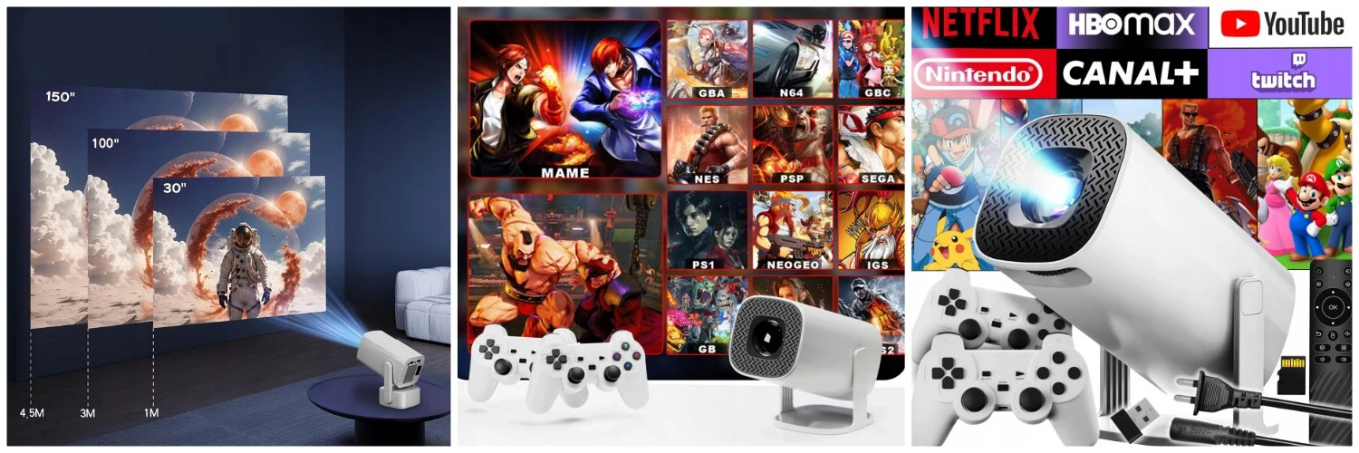 Projektorius - žaidimų konsolė GameProjector GP2 BERIMAX Wi-Fi, Android, 2 žaidimų pulteliai aprašymas - Prekės nuotrauka