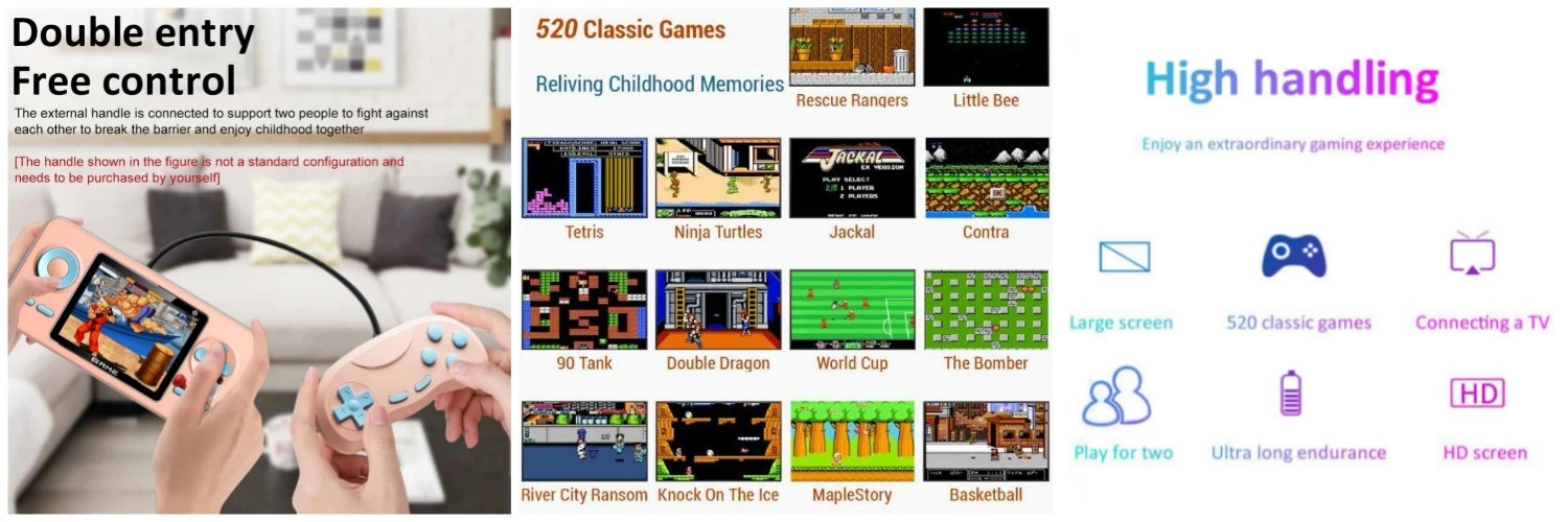 Retro žaidimų kompiuteris BERIMAX 7KB-4NRY 520 žaidimų, LCD aprašymas - Prekės nuotrauka