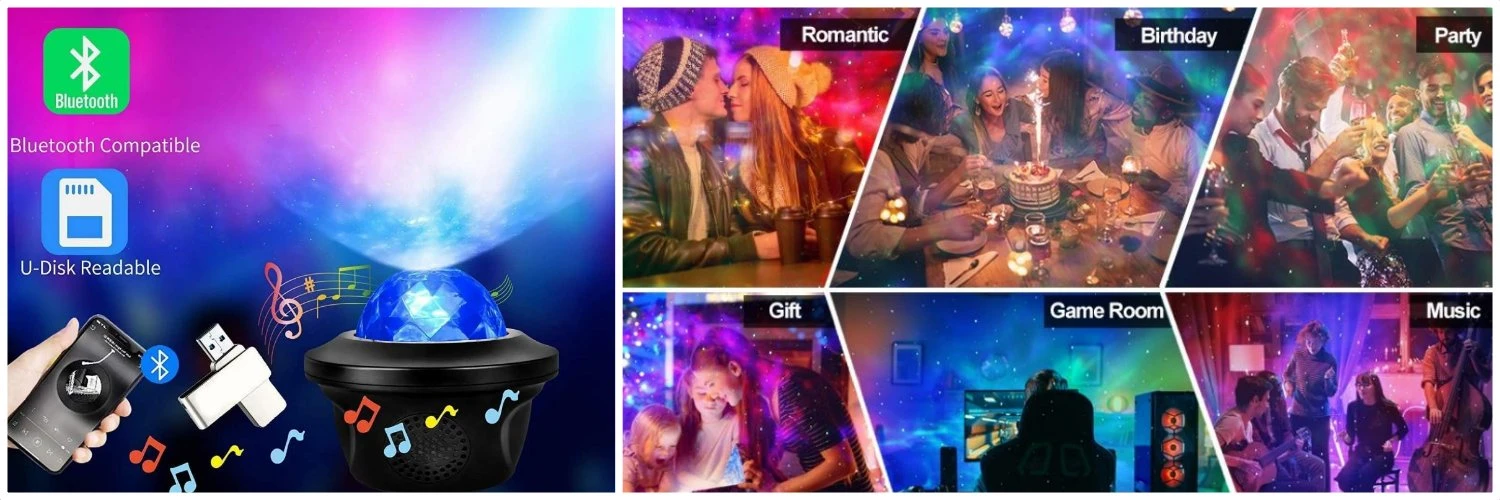 Šviesos efektas su lazeriu BERIMAX 7RP-9HK RGB, 6 W, 14 režimų ir laikmatis aprašymas - Prekės nuotrauka