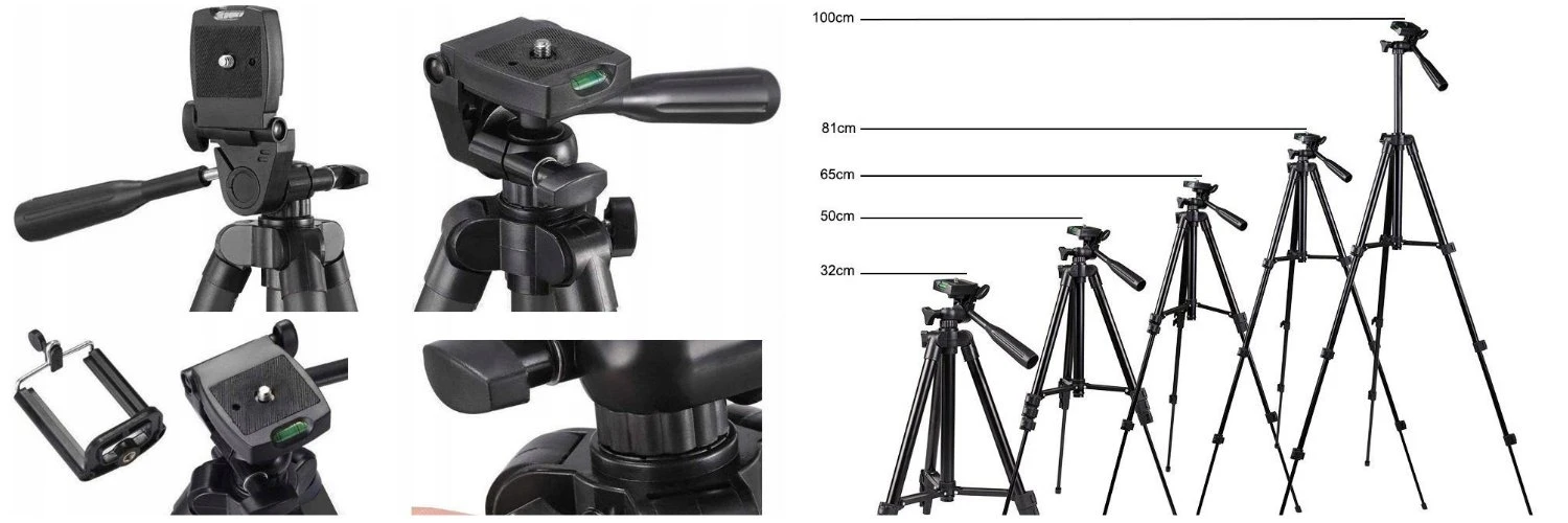 Teleskopinis trikojis stovas telefonui BERIMAX F9A-8LTYT 32/100 cm aprašymas - Prekės nuotrauka