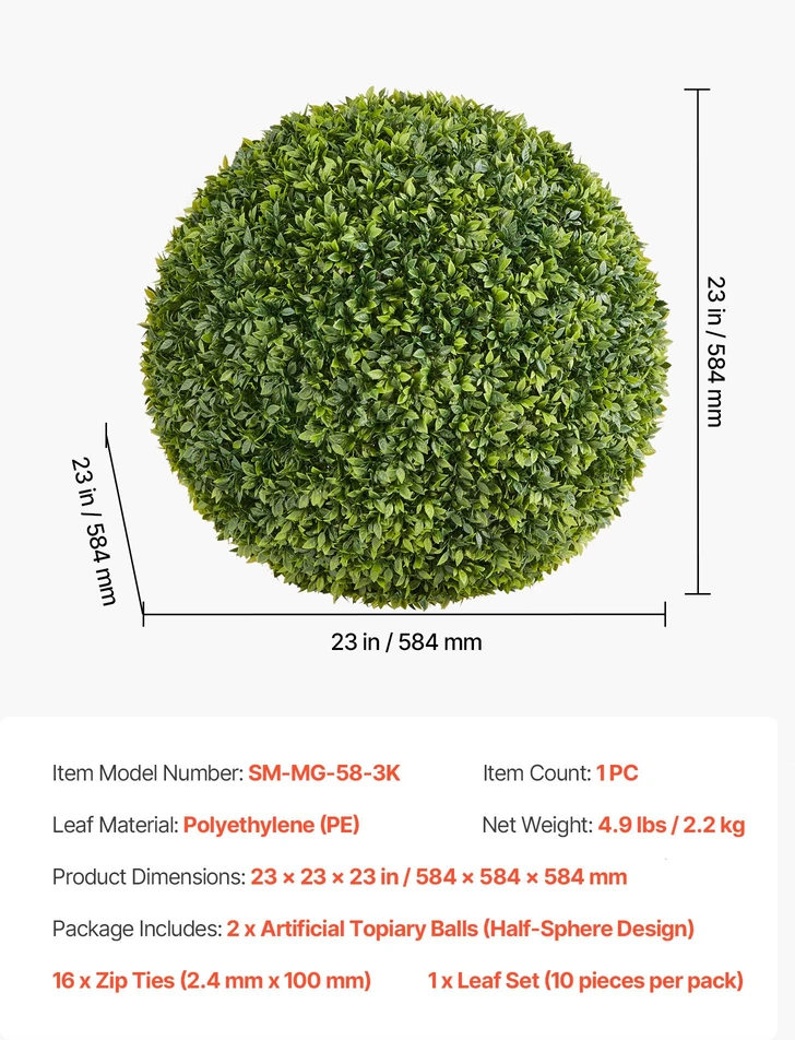Dirbtinė topiarinė kamuolio formos figūra. 584 mm. buksmedžio imitacija