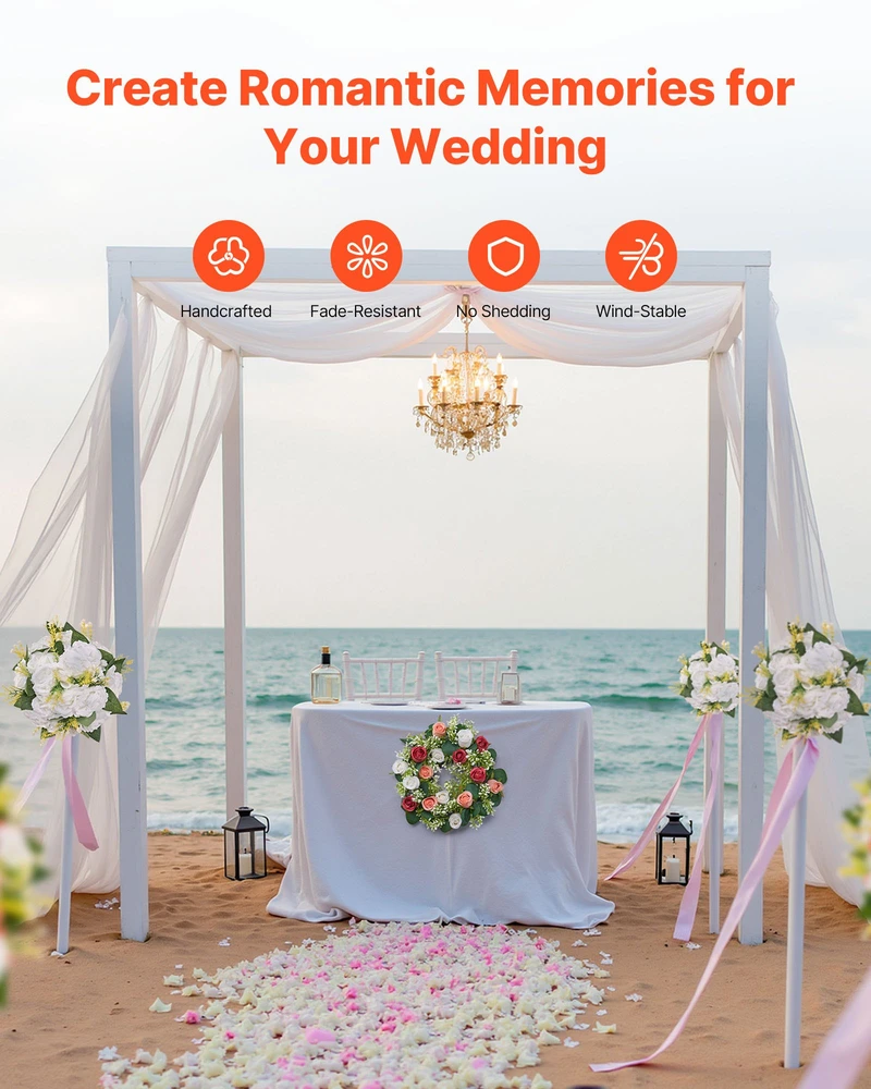 Dirbtinių rožių vainikas. 340x340x90 mm. rožinės ir baltos rožės. 10 vnt.