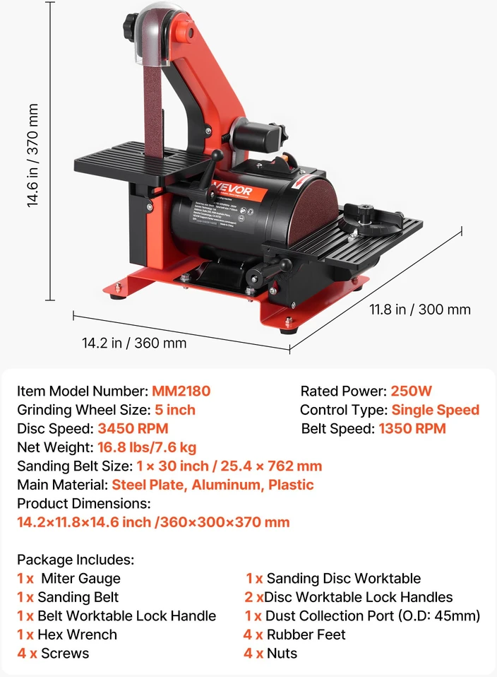 Diskinė-juostinė šlifavimo mašina 250W juosta 254x762mm su darbastaliu