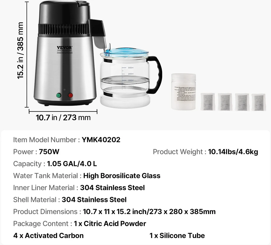 Distiliavimo aparatas 750 W talpa 4 l