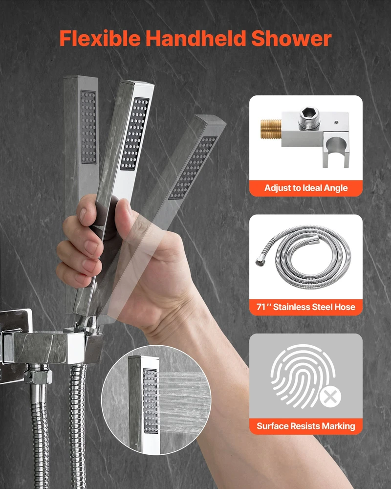 Dušo komplektas su kvadratine 305 cm dušo galva chromuotas sidabras