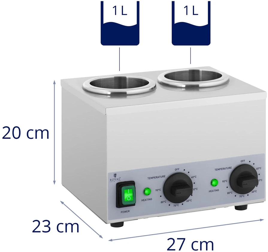 Dvigubas butelių šildytuvas padažams 2x 1L 40-90°C 400W