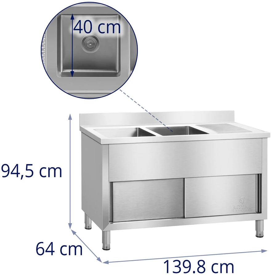 Dvigubas pramoninis plautuvas su spintele Royal Catering 140 cm