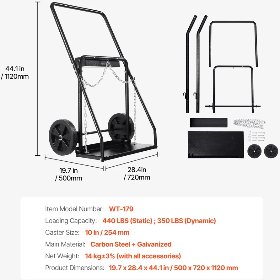 Dvigubų dujų balionų vežimėlis statinė apkrova 200kg