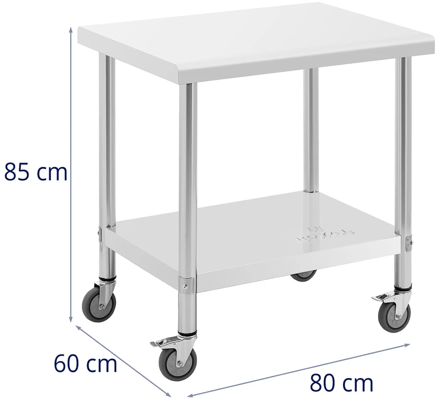 Dvipakopis nerūdijančio plieno stalas su ratukais 60 x 80 cm iki 135 kg