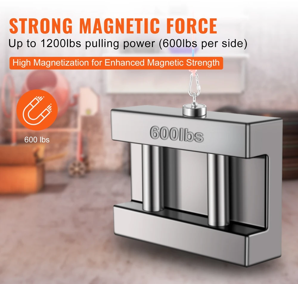 Dvipusio žvejybos magneto komplektas bendra apkrova iki 544kg (272kg x2)