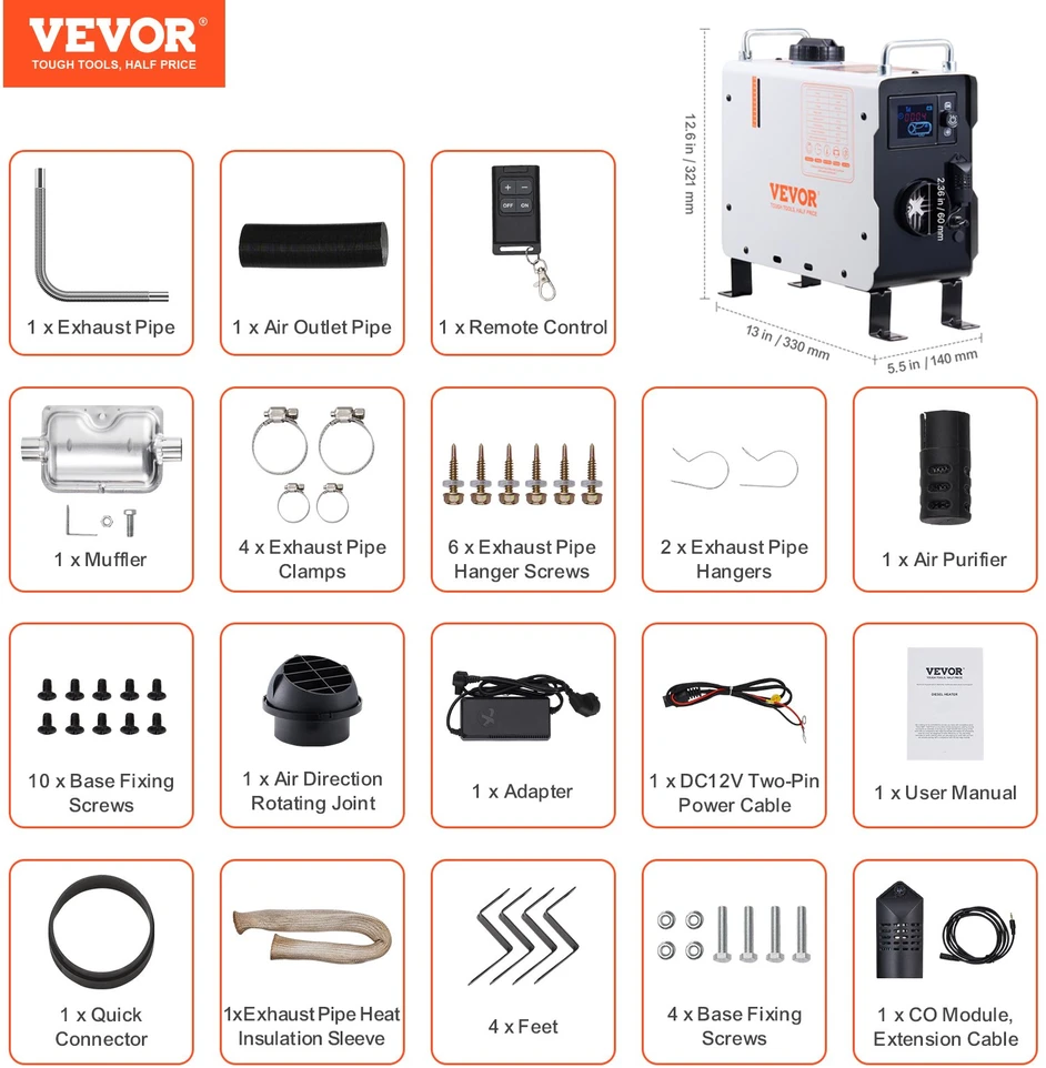 Dyzelinis oro šildytuvas 2kW 12V/24V su Bluetooth programėle. pulteliu ir CO signalizacija. transporto priemonėms