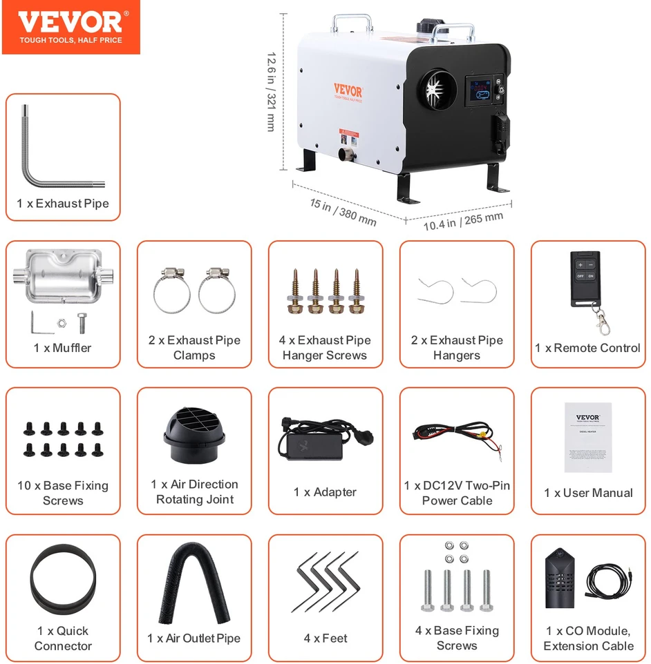 Dyzelinis oro šildytuvas 5-8kW 12V/24V su Bluetooth programėle. pulteliu ir CO signalizacija. atviroms erdvėms