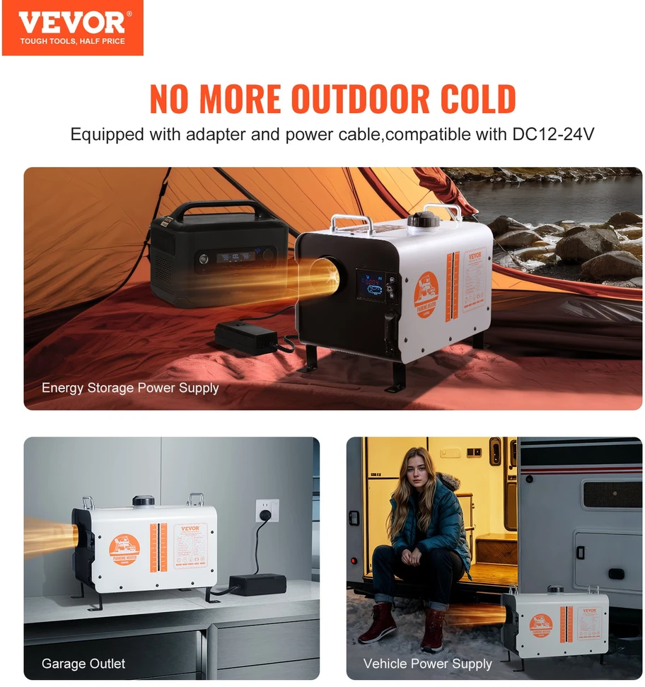Dyzelinis oro šildytuvas 5-8kW 12V/24V su Bluetooth programėle. pulteliu ir CO signalizacija. atviroms erdvėms