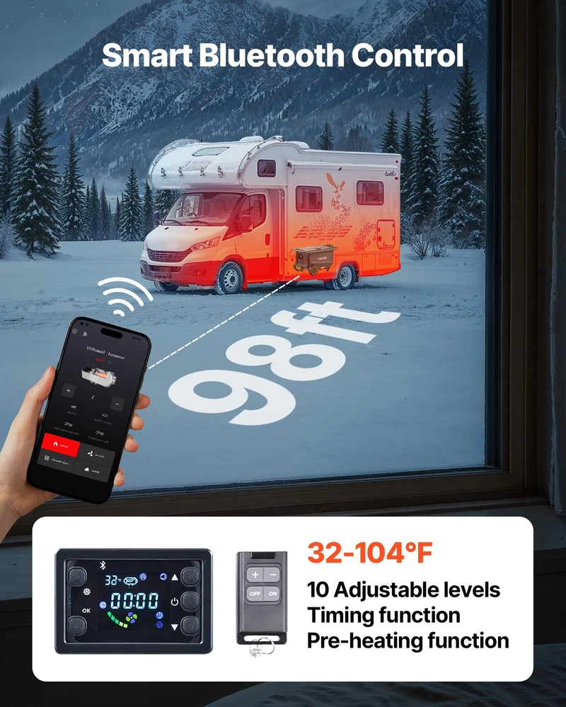 Dyzelinis oro šildytuvas 5-8kW DC12V/24V valdymas per Bluetooth programėlę bakas 5 l