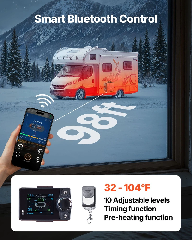 Dyzelinis oro šildytuvas 5-8kW DC12V valdymas per Bluetooth programėlę bakas 45 l