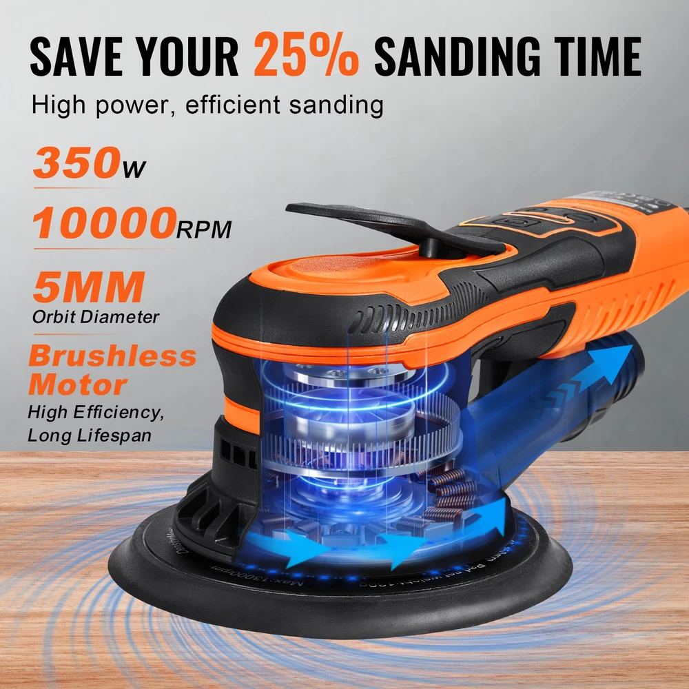 Ekscentrinė šlifavimo mašina 150mm be šepetėlių variklis 350W 10000 aps/min