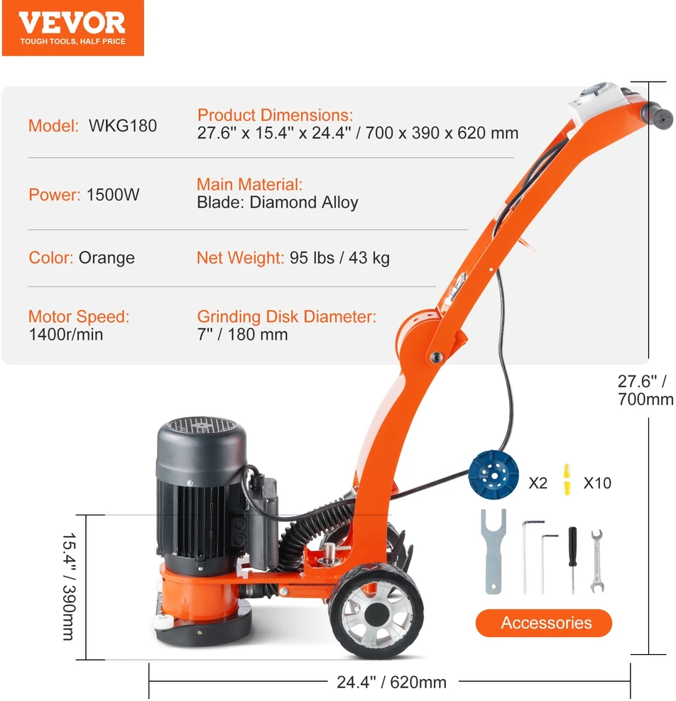 Elektrinė betono grindų šlifavimo mašina 180mm