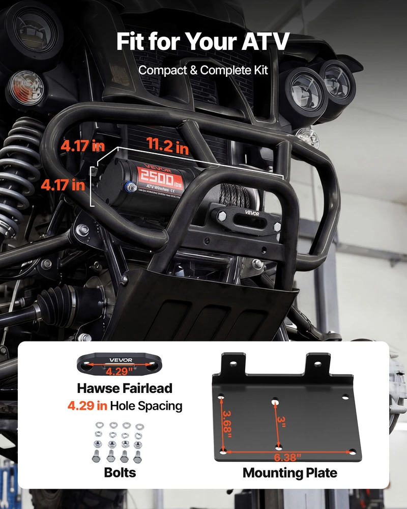 Elektrinė gervė 1134 kg. 12V. ATV/UTV. sintetinis lynas Ø4.8mm x 12m. laidinis pultelis. IP55
