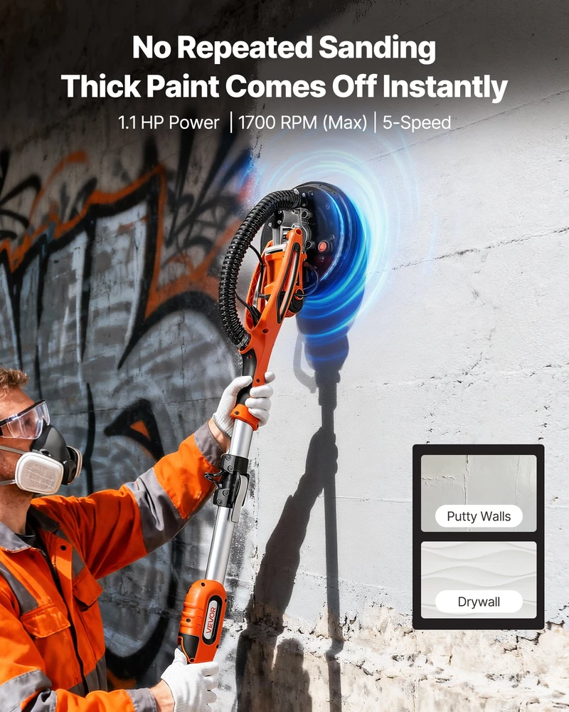 Elektrinė gipso kartono disko šlifavimo mašina 850W 5 kintami greičiai 800-1700 aps/min ištraukiama rankena