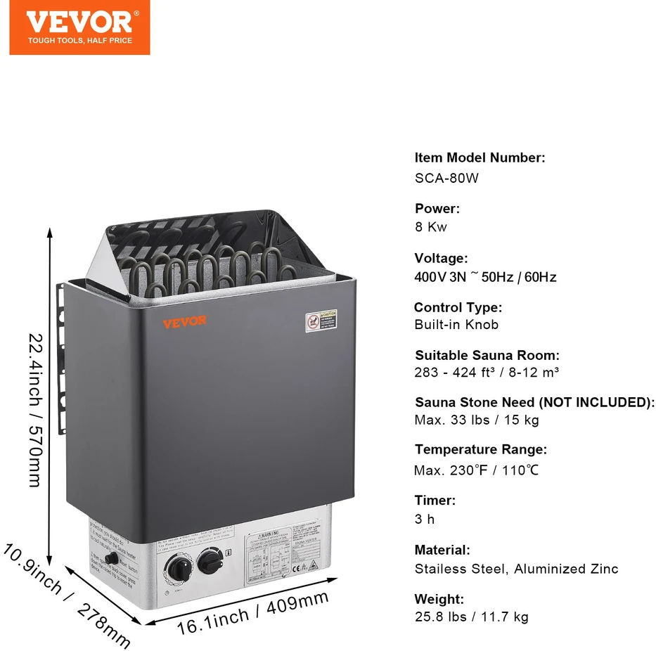 Elektrinė pirties krosnelė 8 kW 400 V integruotas valdiklis 8-12 m³
