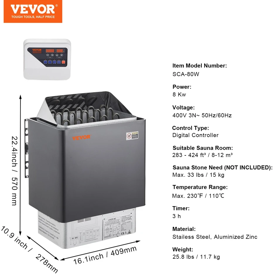 Elektrinė pirties krosnelė 8 kW 400 V skaitmeninis reguliatorius 8-12 m³