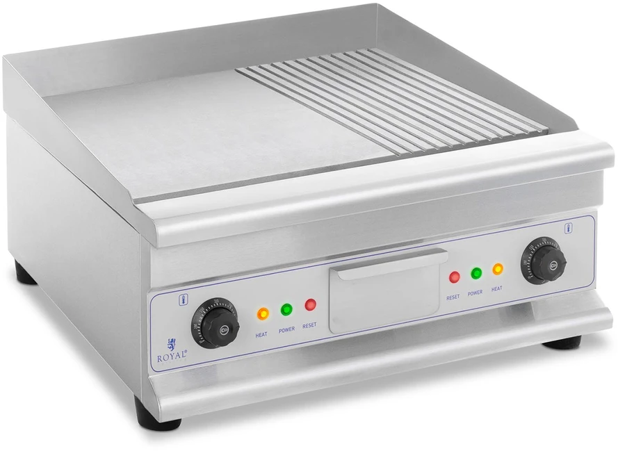 Elektrinė šašlykinė Kepsninė dviguba lygi. grioveliais grioveliais su riebalų stalčiumi 230 V 2x 3200 W