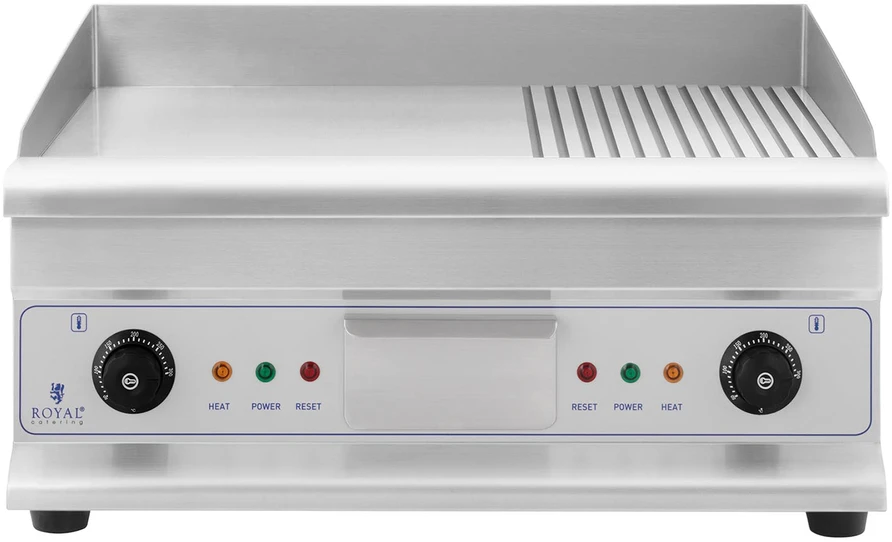 Elektrinė šašlykinė Kepsninė dviguba lygi. grioveliais grioveliais su riebalų stalčiumi 230 V 2x 3200 W