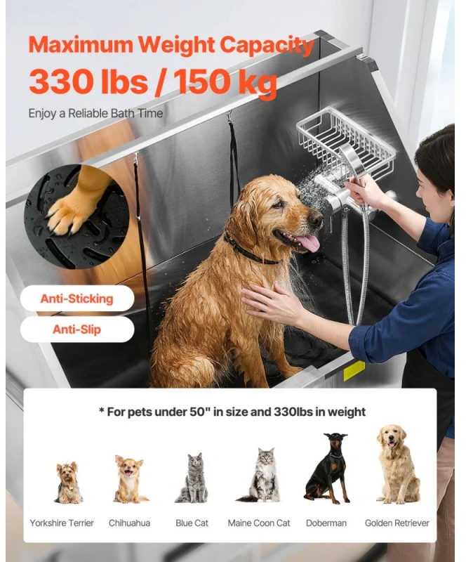 Elektrinė šunų maudymo vonia 127 cm nerūdijančio plieno (dešinės durys)