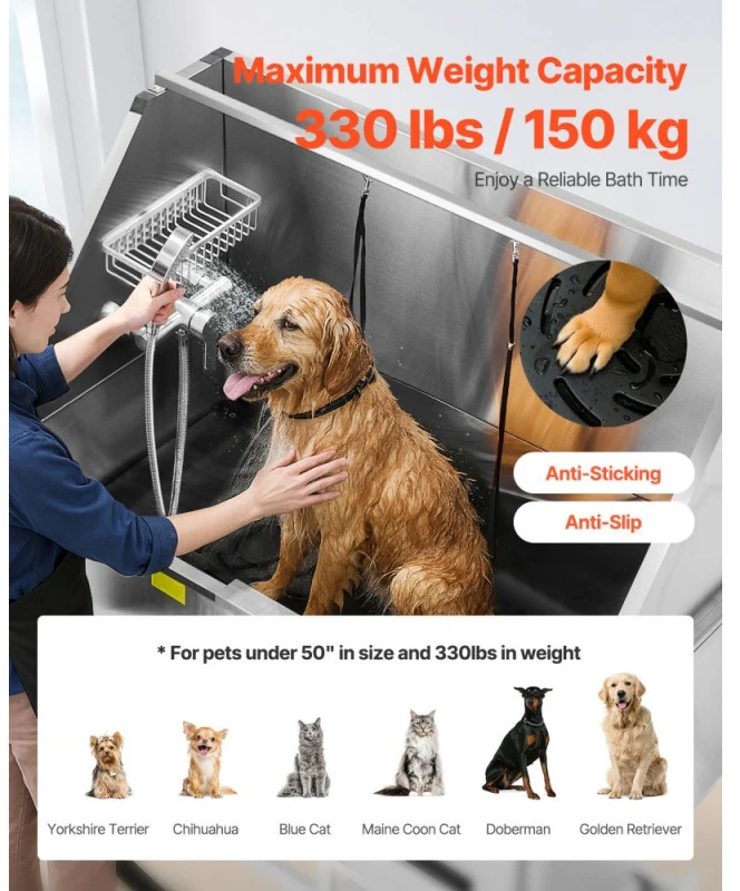 Elektrinė šunų maudymo vonia 127 cm nerūdijančio plieno (kairės durys)
