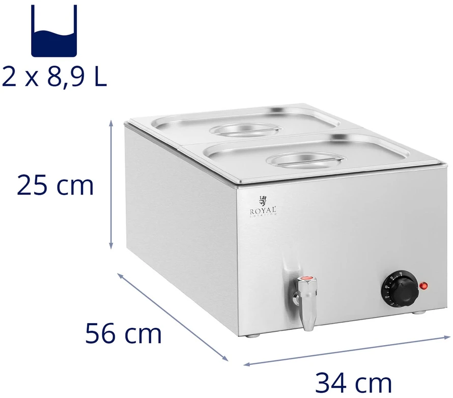 Elektrinis bemaras su kranu 2 x GN 1/2 600 W nerūdijantis plienas